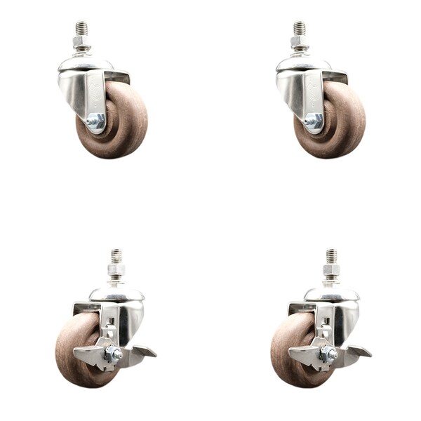 Service Caster 3 Inch 316SS High Temp Glass Filled Nylon 1/2 Inch Stem Caster Brakes SCC, 2PK SS316TS20S314-GFNSHT-121315-2-TLB-2 - main